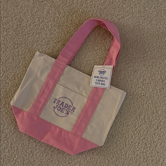 Trader Joe'S Handbags - Trader Joe's Viral Pink and Cream Canvas Tote